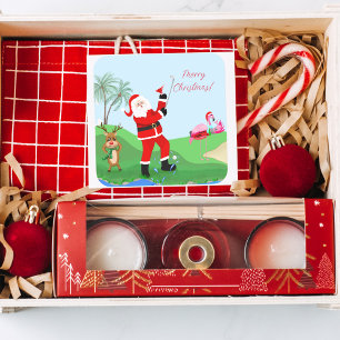 Santa spielt Golf im Wasser mit Martini-Party  Quadratischer Aufkleber