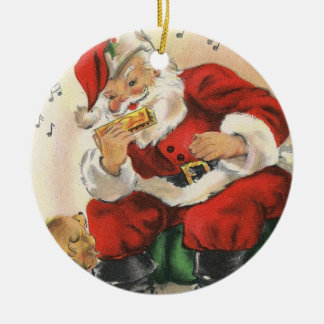 Santa spielt Harmonika Keramikornament