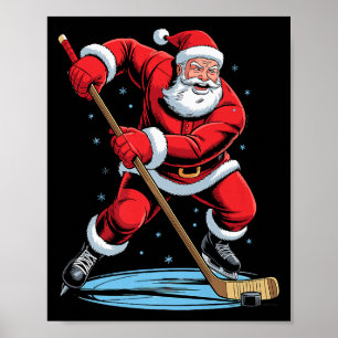 Santa spielt Hockey Lustiger Feiertag Weihnachten  Poster