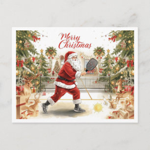 Santa spielt Pickleball auf einer Weihnachtsfeier Feiertagspostkarte