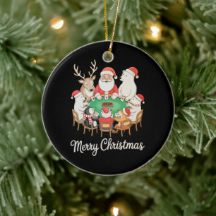 Santa spielt Poker Eisbär Pinguin Renntier Keramik Ornament