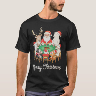 Santa spielt Poker Eisbär Pinguin Renntier T-Shirt