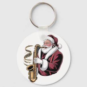 Santa spielt Saxophon Weihnachtsmusiker Saxophonis Schlüsselanhänger