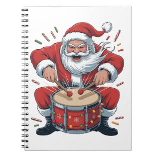 Santa spielt Schlagzeug Weihnachten Schlagzeuger X Notizblock