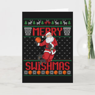 Santa spielt Sketll hässlicher Weihnachtspullover Karte
