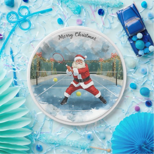 Santa spielt Tennis Frohe Weihnachten Thema Pappteller (Party)