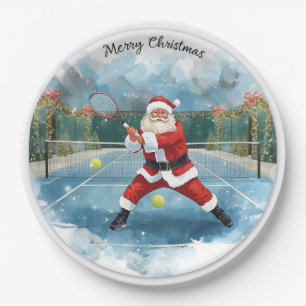 Santa spielt Tennis Frohe Weihnachten Thema Pappteller
