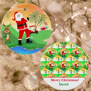 Santa spielt Wasserhindernis beim Golfen in Florid Keramik Ornament