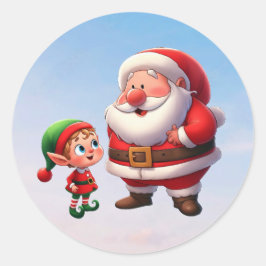 Santa spricht mit einem niedlichen Weihnachtself Runder Aufkleber