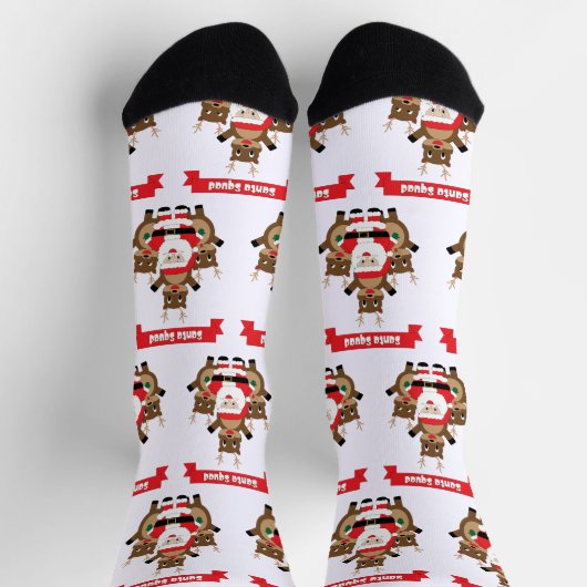 Santa Squad Reindeer Funny Pattern Socken (Oben)