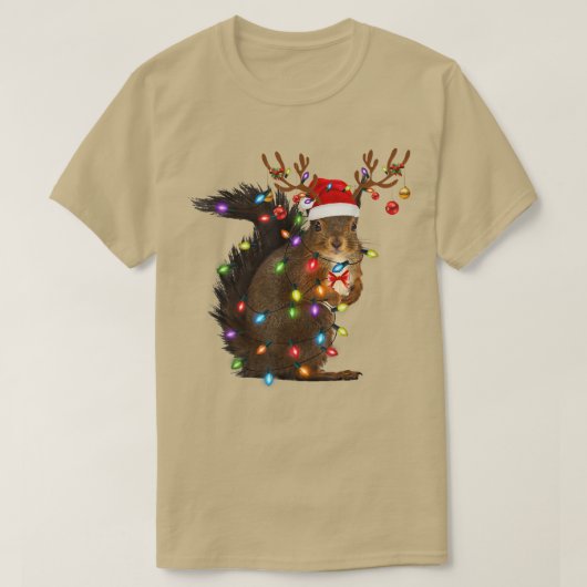 Santa Squirrel Weihnachtslicht Pajama Matching T-Shirt (Design vorne)