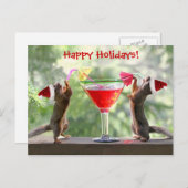 Santa Squirrels Drinking a Cocktail Feiertagspostkarte (Vorne/Hinten)