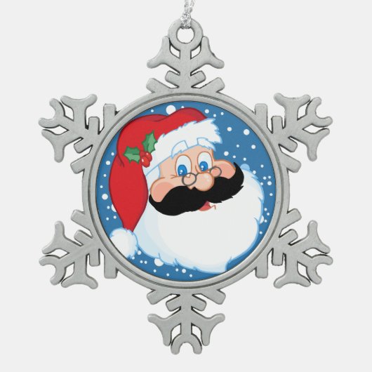 Santa Stache Schneeflocken Zinn-Ornament (Vorderseite)