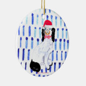 Santa Staffordshire Hund auf blauer Keramik Orname Keramik Ornament (Rechts)
