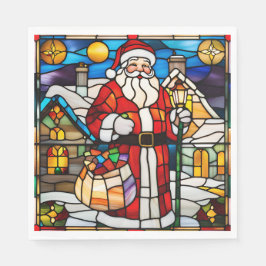 Santa Stained Glass Christmas Napkin Serviette