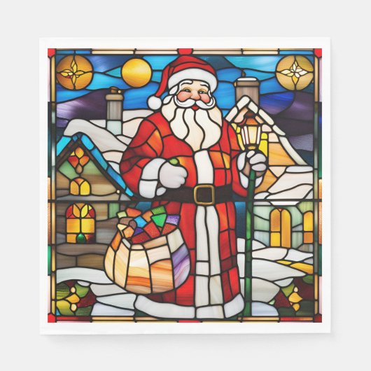 Santa Stained Glass Christmas Napkin Serviette (Vorderseite)