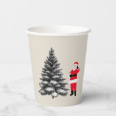 Santa standing near pine tree pappbecher (Rückseite)