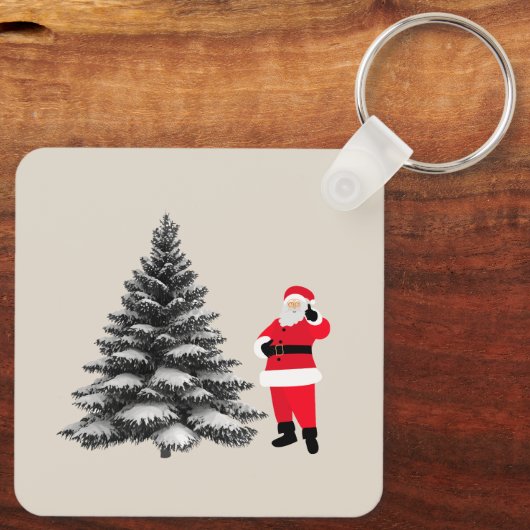 Santa standing near pine tree schlüsselanhänger (Rückseite)