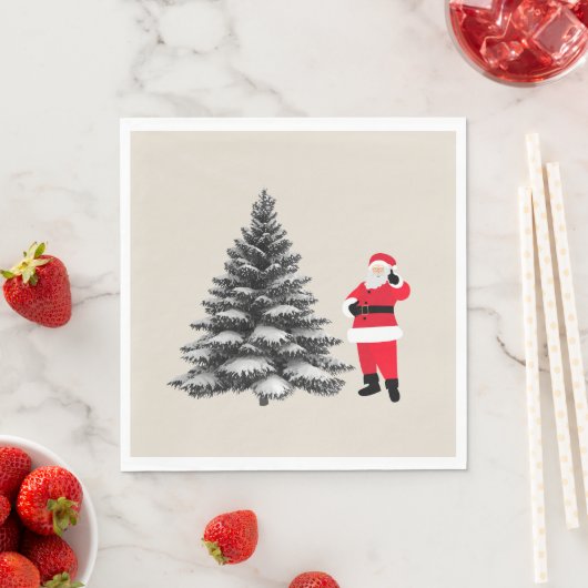 Santa standing near pine tree serviette (Beispiel)