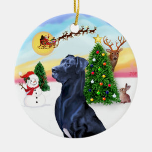 Santa startet - Blue Great Dane (natürliche Ohren) Keramik Ornament