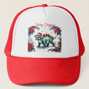 Santa Stegosaurus Dinosaur & Weihnachts-Poinsettie Truckerkappe