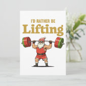 Santa stemmt Gewichte Feiertagskarte (Stehend Vorderseite)