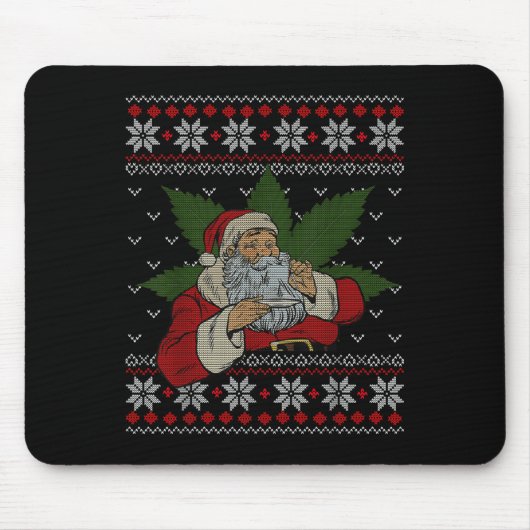 Santa Stoner Rauchen Weed Spaß Ugly Weihnachten Mousepad (Vorne)