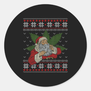 Santa Stoner Rauchen Weed Spaß Ugly Weihnachten Runder Aufkleber