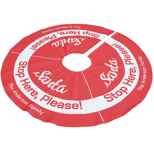 Santa Stopp hier Festivals Rot Personalisiert Polyester Weihnachtsbaumdecke (Schrägansicht)