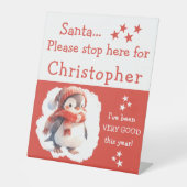 Santa Stopp hier geben Sie den Namen niedlich Ping Sockelschild (Vorderseite)