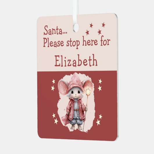 Santa Stopp hier Name niedlich Maus rosa Ornament Aus Metall (Vorderseite links)