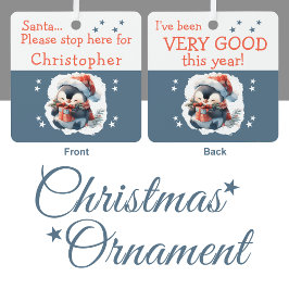 Santa Stopp hier Name niedlich Pinguin grau Ornament Aus Metall