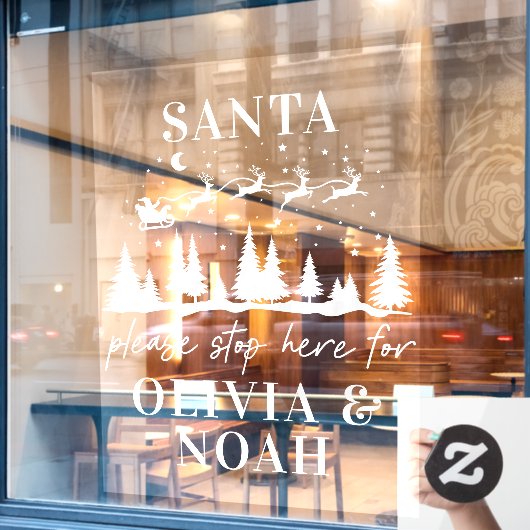 Santa Stopp hier personalisiert Weihnachten modern Fensteraufkleber (Café-Fenster)