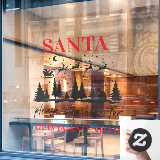 Santa Stopp hier personalisierte Weihnachten Fensteraufkleber (Café-Fenster)