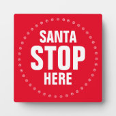 Santa Stopp Hier rot-weiß niedlich lustig Fotoplatte (Vorderseite)