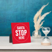 Santa Stopp Hier rot-weiß niedlich lustig Fotoplatte (InSitu)