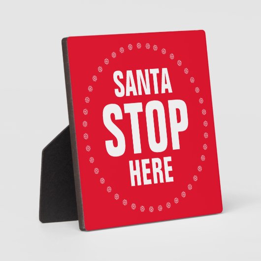 Santa Stopp Hier rot-weiß niedlich lustig Fotoplatte (Vorderseite)