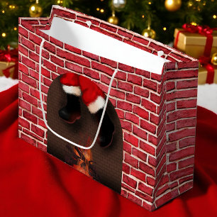 Santa Stuck in Chimney Funny Christmas Große Geschenktüte