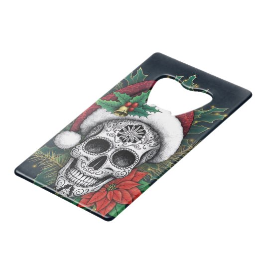 Santa Sugar Skull Geldbeutel Flaschenöffner (Vorderseite Schrägansicht)