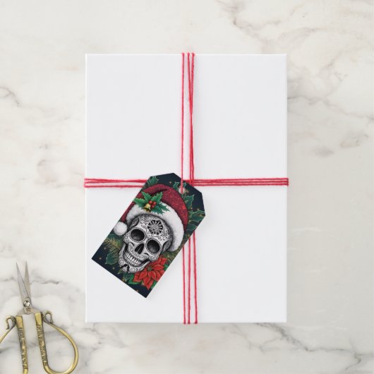 Santa Sugar Skull Geschenkanhänger (Mit Garn)