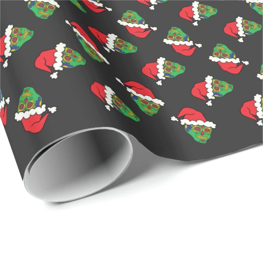 Santa Sugar Skull Geschenkpapier (Rolleneckpunkt)
