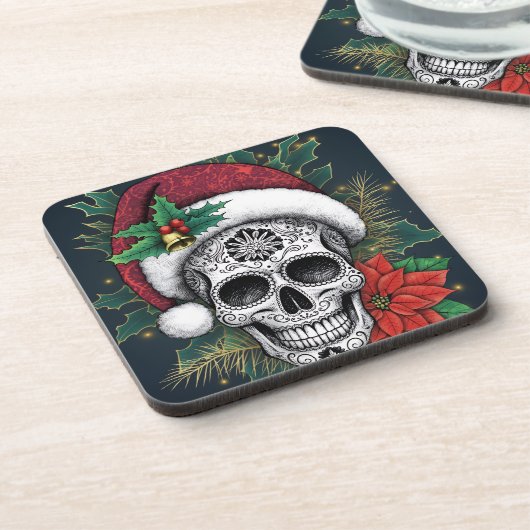 Santa Sugar Skull Getränkeuntersetzer (Linke Seite)