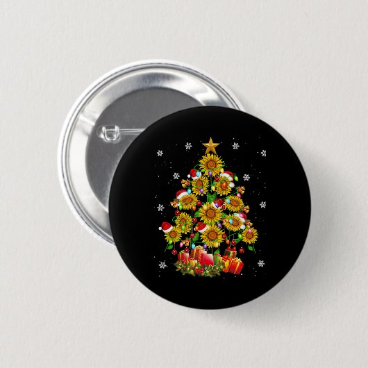 Santa Sunflower Christmas Tree Xmas Lights Santa S Button (Vorne & Hinten)