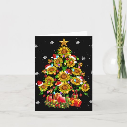 Santa Sunflower Christmas Tree Xmas Lights Santa S Karte (Vorderseite)