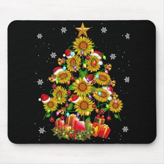 Santa Sunflower Christmas Tree Xmas Lights Santa S Mousepad (Vorne)