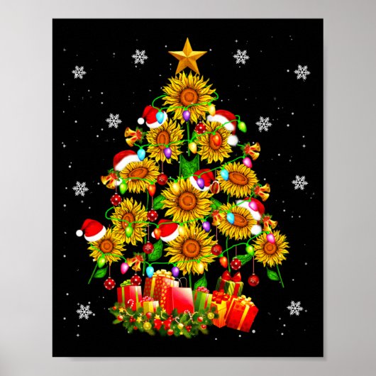 Santa Sunflower Christmas Tree Xmas Lights Santa S Poster (Vorne)