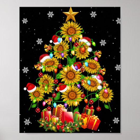 Santa Sunflower Christmas Tree Xmas Lights Santa S Poster (Vorne)