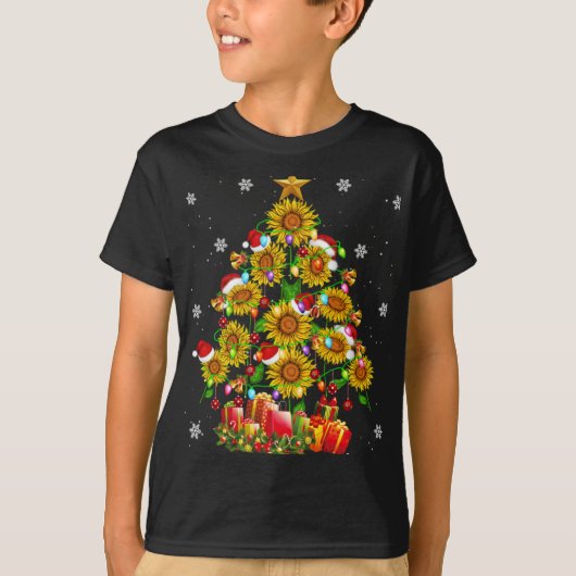 Santa Sunflower Christmas Tree Xmas Lights Santa S T-Shirt (Vorderseite)