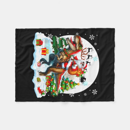 Santa Sungles Riding T-rex Reindeer Christmas Snow Fleecedecke (Vorderseite (Horizontal))