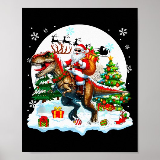 Santa Sungles Riding T-rex Reindeer Christmas Snow Poster (Vorne)